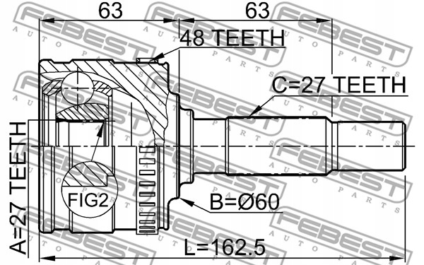 Шрус  зовнішній 27x60x27 febest 1610-801a48 Оригінал