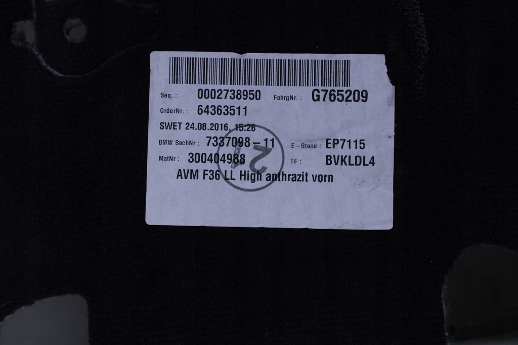 фото №6, Килимок обшивка перед bmw 4 f36 gran coupe 16r.