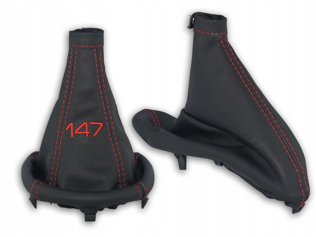 фото №1, Alfa romeo 147 fl 2004-2011 комплект чехлы рычага czarna кожа вышивка красный