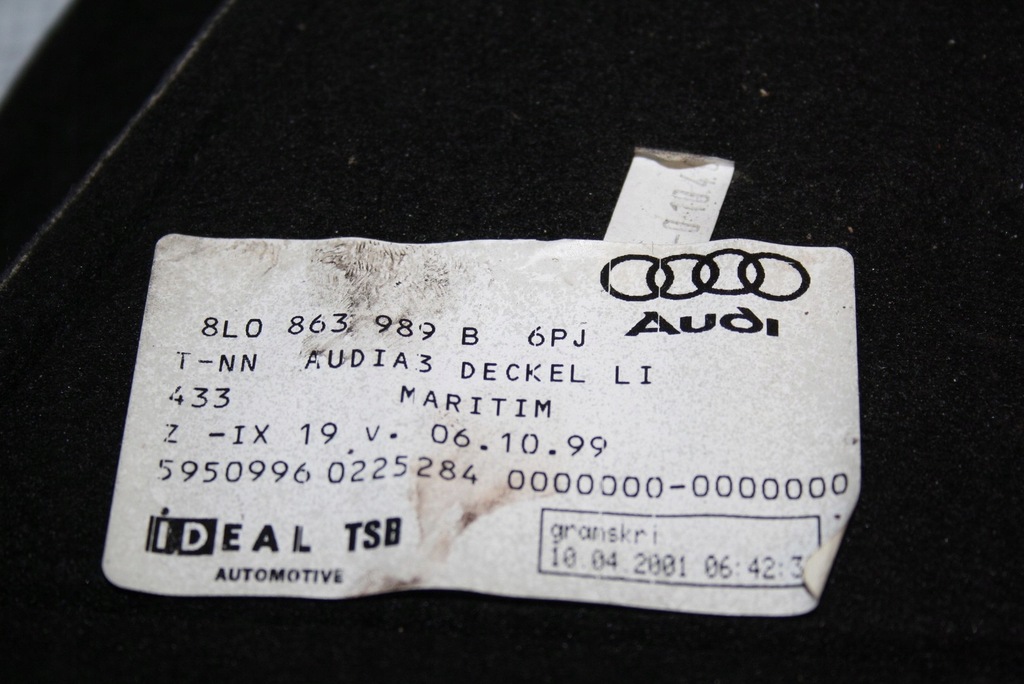 фото №5, Оббивка обшивка багажника audi a3 8l a3 8l 8l0863990a