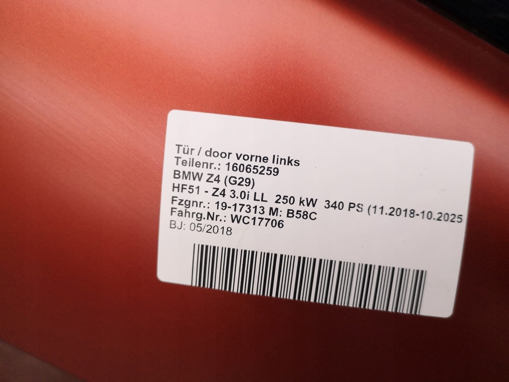 фото №7, Двері ліва праве bmw z4 g29 c41 frozen orange