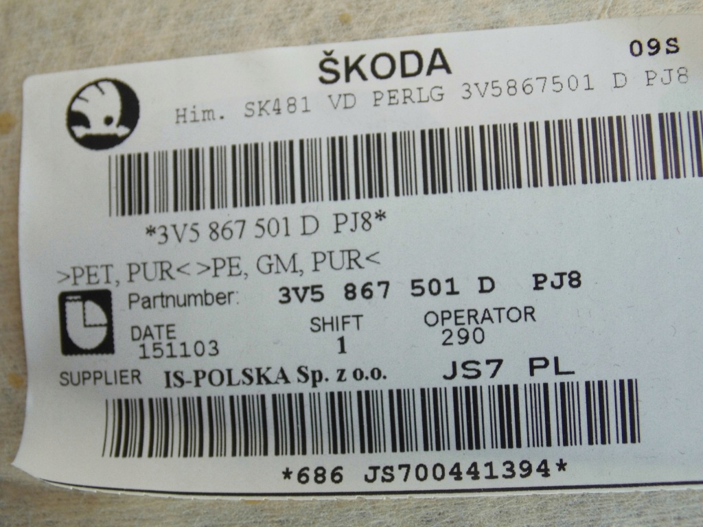 фото №14, Потолок 3v5867501d skoda superb iii 3v sedan 2015-2024r. оригинал