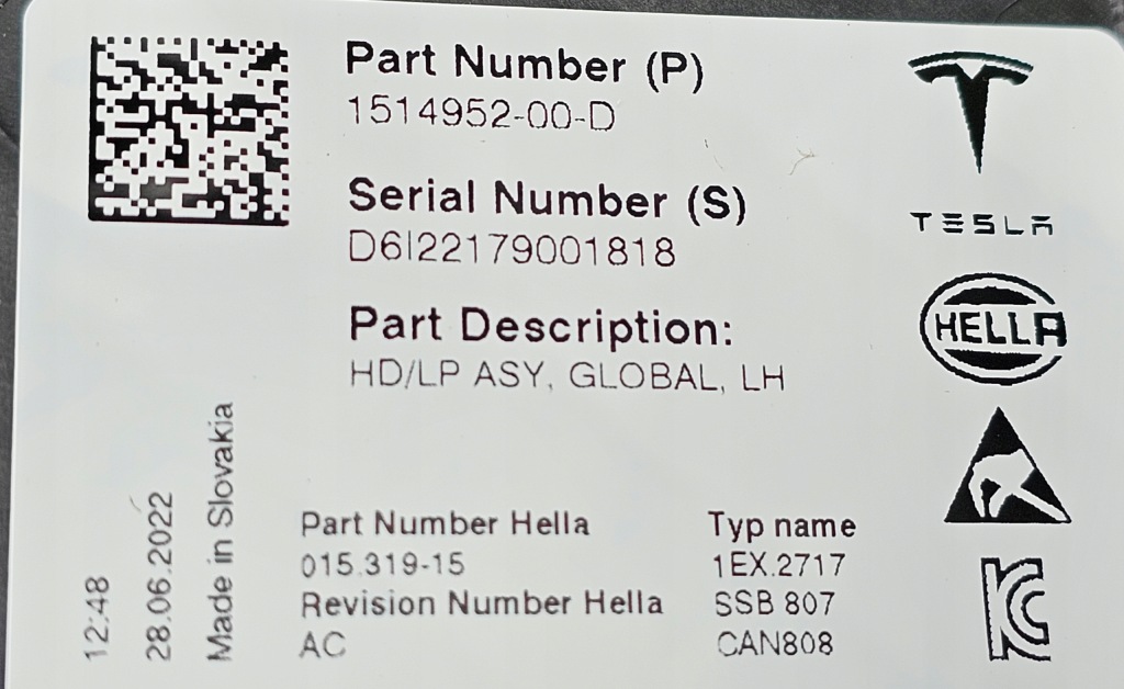 Фара ліва перед full led tesla 3 рестайлінг  y 1514952-00-d 1532925-09-e оригінал new Оригінал
