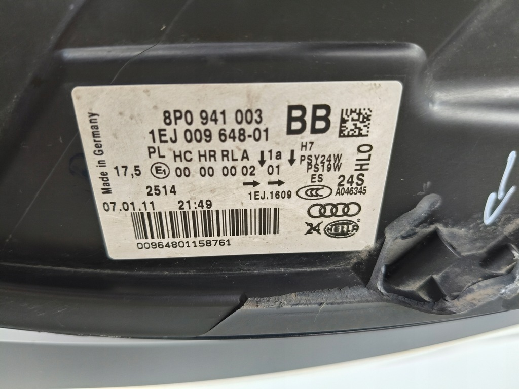 фото №12, Лампа ліва фара audi a3 8p 8p0 08-12