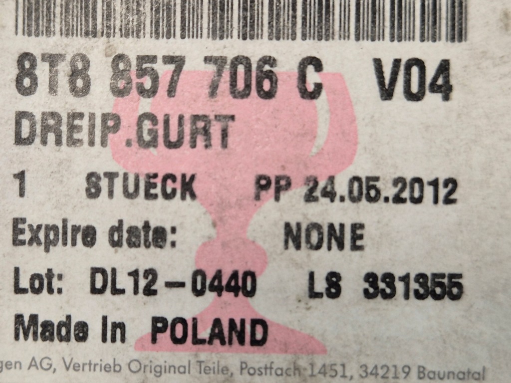 Audi a5 trzy punktowy ремень безопасности перед правый  оригинальный номер 8t8857706c v04 в Украине