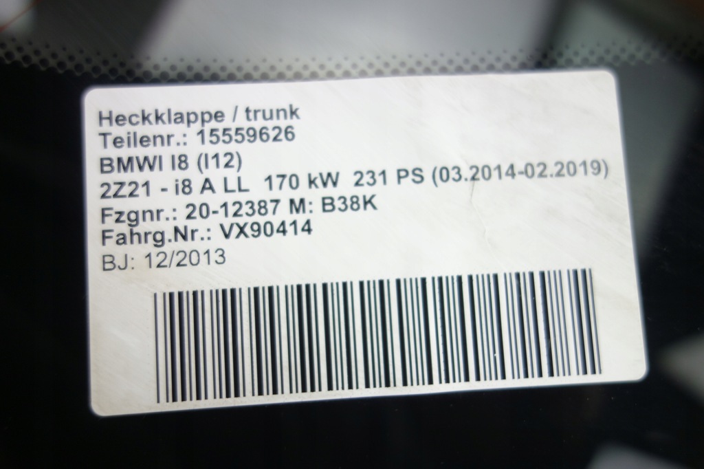 фото №5, Крышка багажника стекло задняя bmw i8 l12