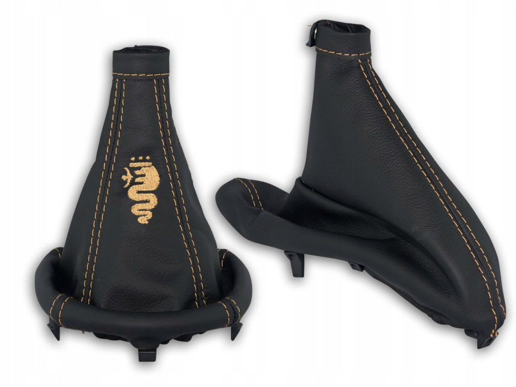 фото №1, Alfa romeo 147 2000-2004 комплект чехлы рычага czarna кожа вышивка бежевый logo