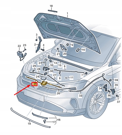 фото №1, Vw taigo cs передняя часть center bonnet lock кабель 2g7823531a