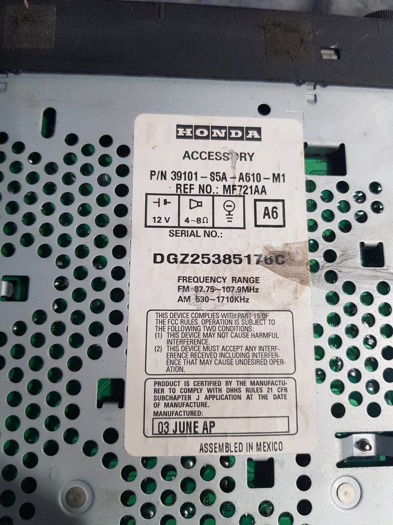 фото №7, Радио honda vii 39101s5aa610m1