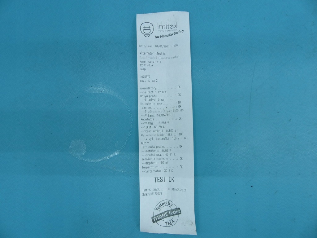 фото №7, Test генератор seat ibiza ii 0123310019 1.6 75km