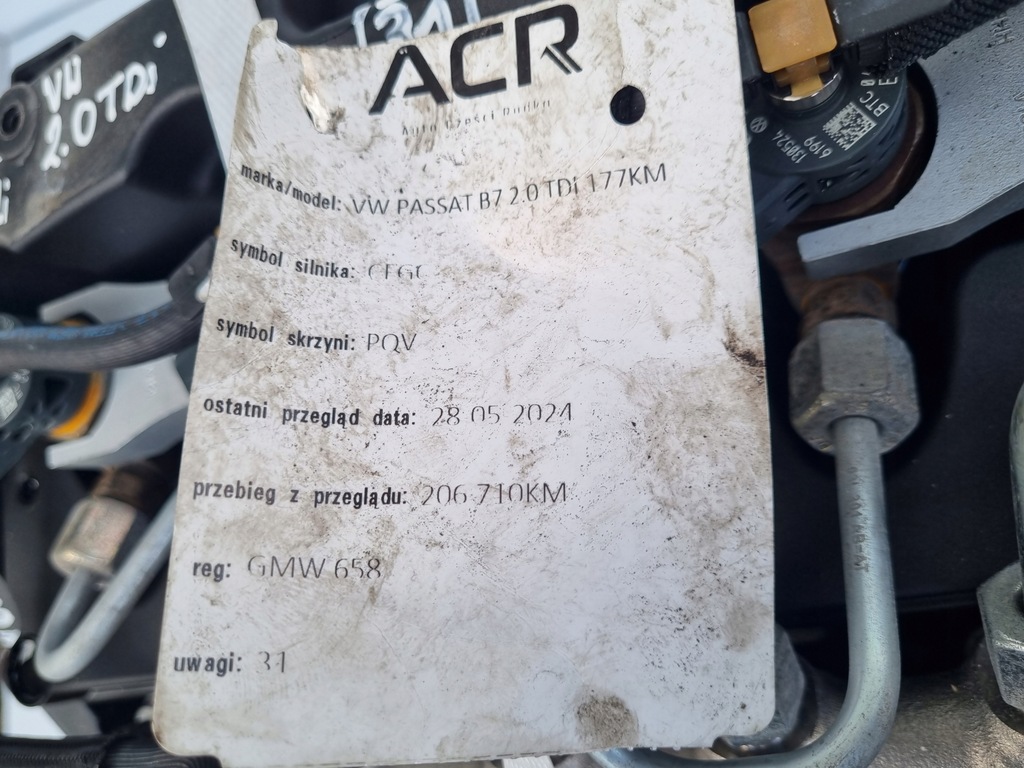 фото №12, Двигатель комплект vw passat b7 2.0 tdi 177km задокументировано 206tyś cfg cfgc