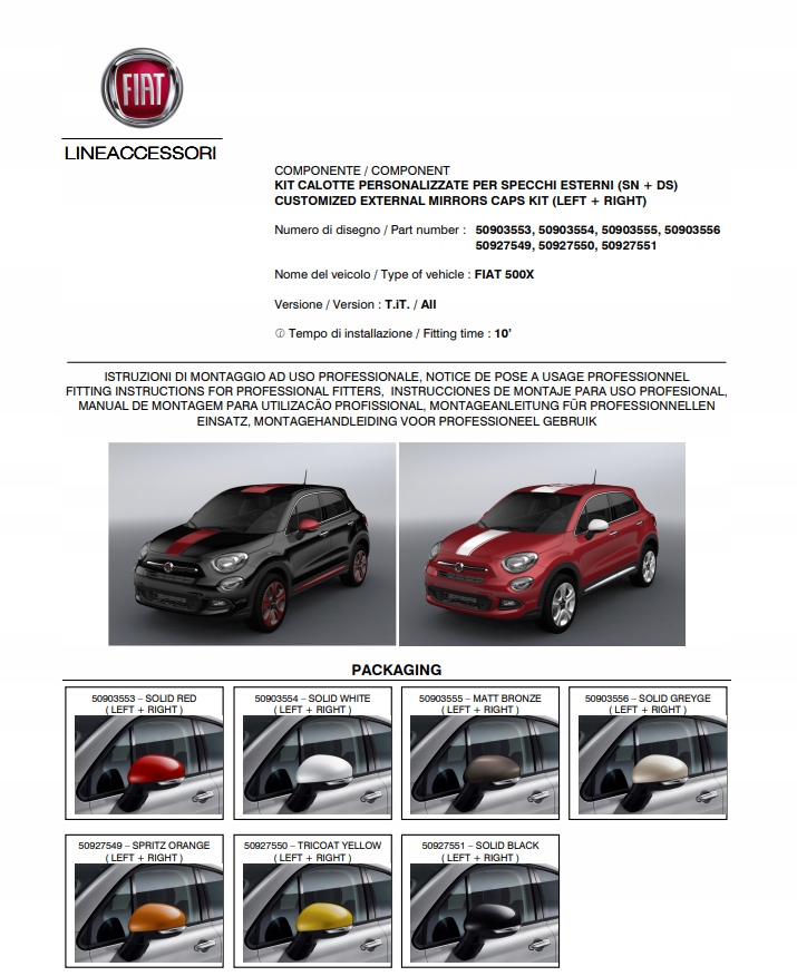 фото №2, Накладки, корпус зеркал fiat 500x оригинал l p