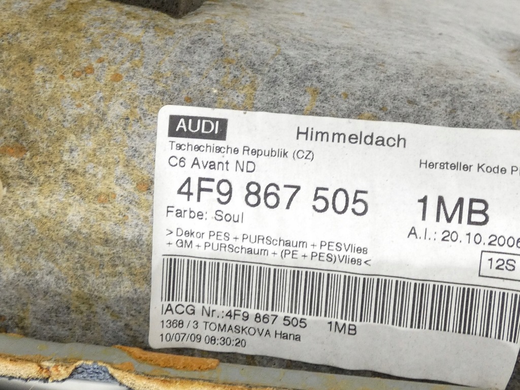 Комплект  потолок черная audi a6 c6 универсал / avant s-line 4f9867505 с Разборки
