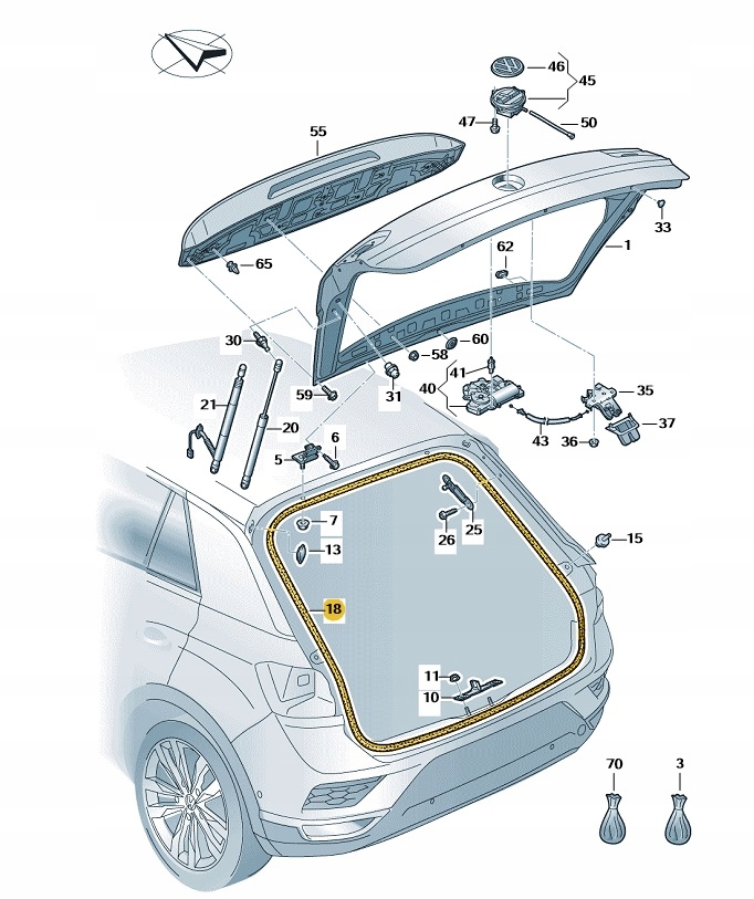 фото №1, Прокладка крышки багажника чёрный сатиновая vw t-roc oe: 2ga827705c9b9