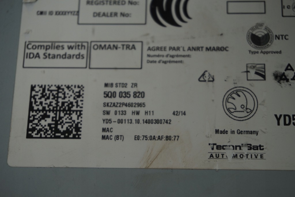 фото №3, Skoda fabia iii 6v0 радио + считыватель 5q0035820