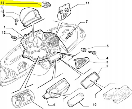 фото №7, Клипса кронштейн, приборная панель приборная fiat multipla оригинальный номер 82485549