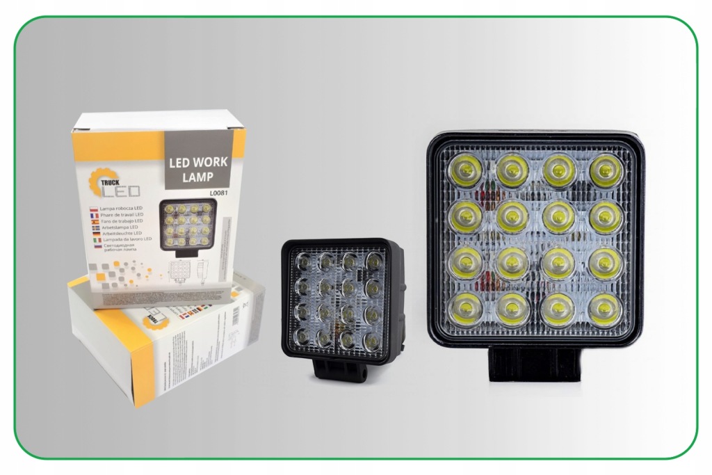 фото №4, X4 лампа робоча 16 led 43w 12v 24v kamar na болти квадратний