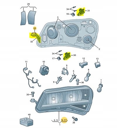фото №15, Набор ремонтный лампы передней фара ушки skoda superb ii 08-13 левый