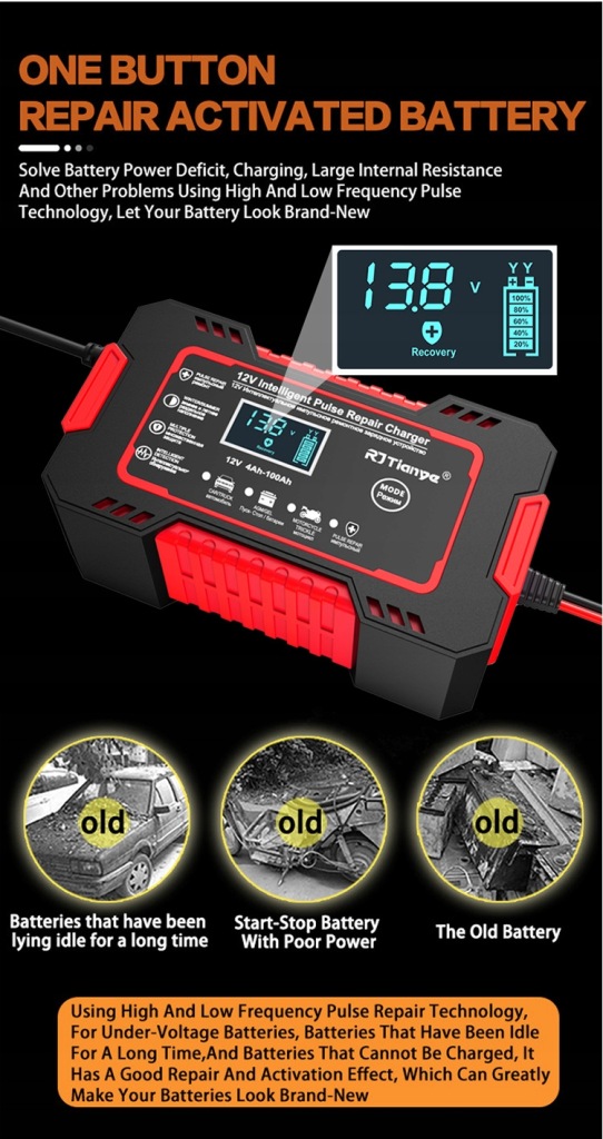 фото №9, Зарядний пристрій акумуляторів автомобільних 12v 6a ремонт імпульсів дисплей lcd інтелектуальний швидкі заряджання agm