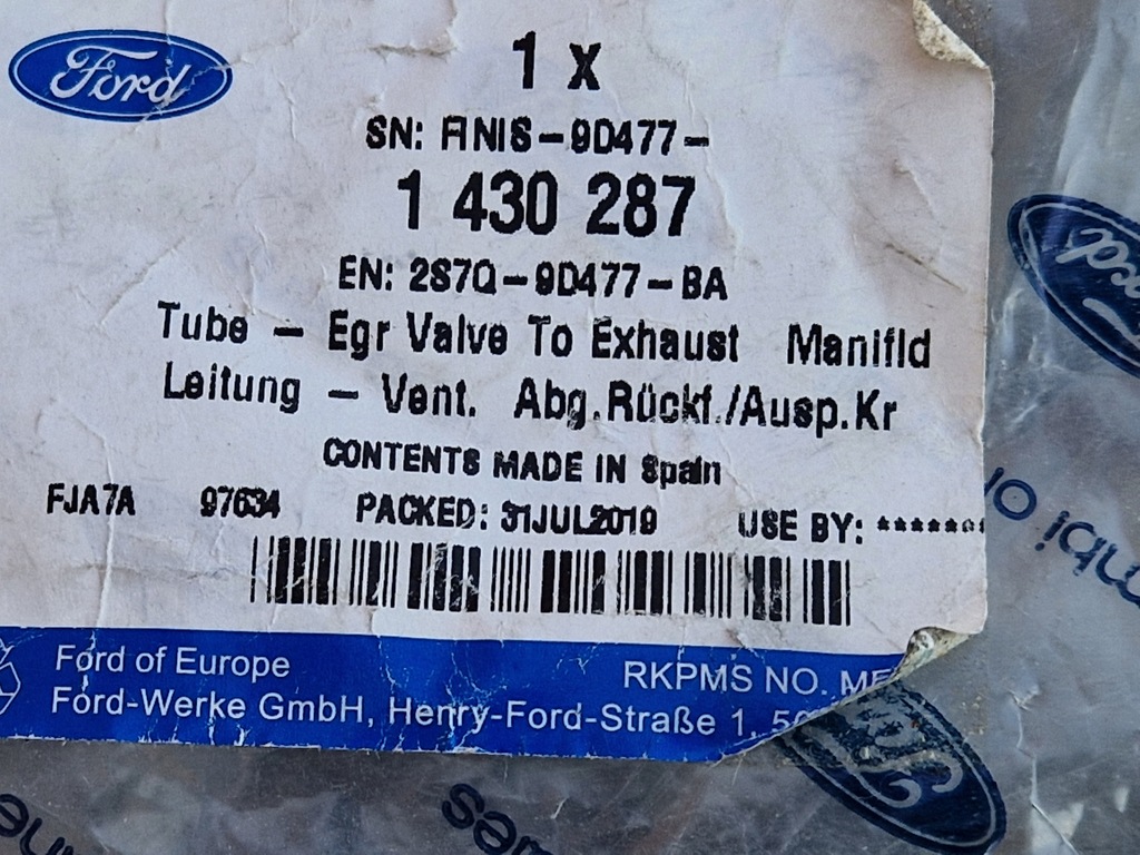 фото №5, Шланг клапана egr ford transit 2,0 tdci 00- ford 1430287