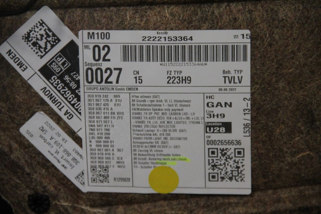 фото №9, Обивка дверь перед левый кожа titan карбон vw arteon