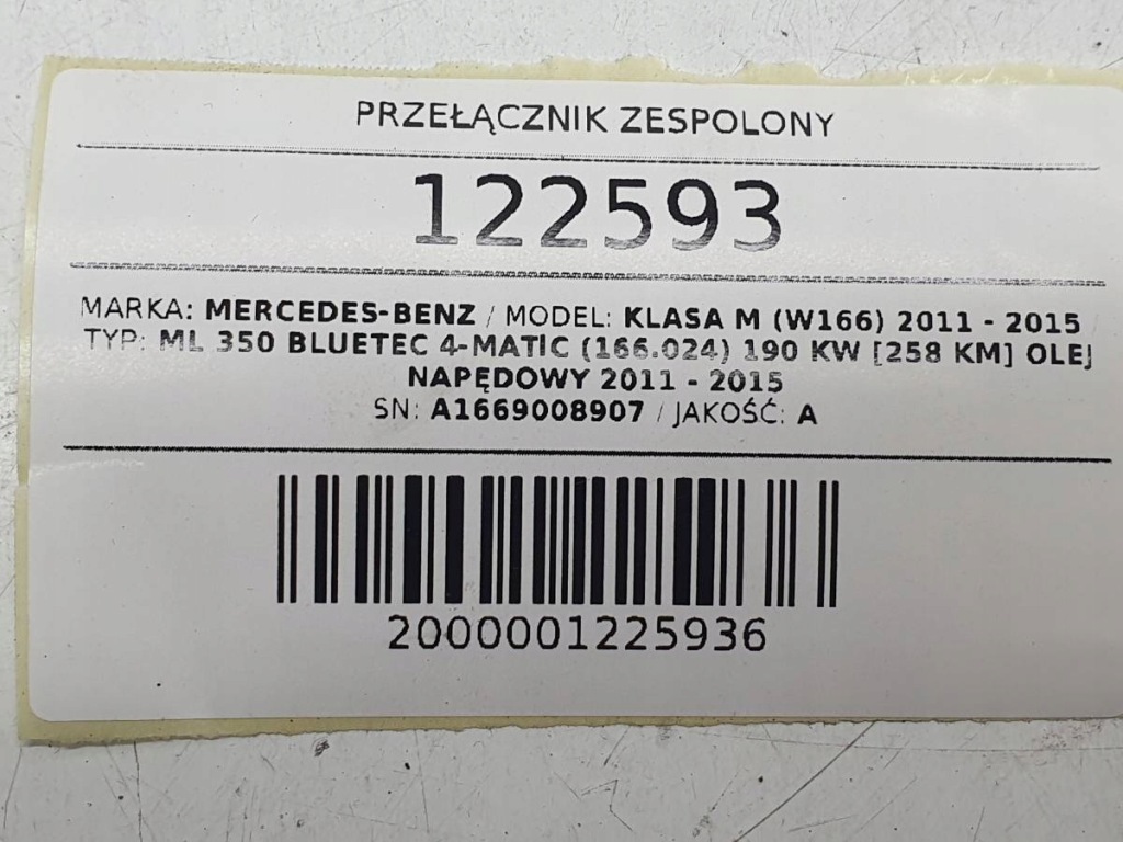 Перемикач комбінований a1669008907 стрічка mercedes w166 ml Ціна