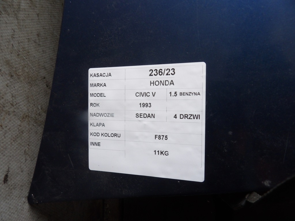 фото №9, Honda civic v крышка багажника багажника sedan lak. f875