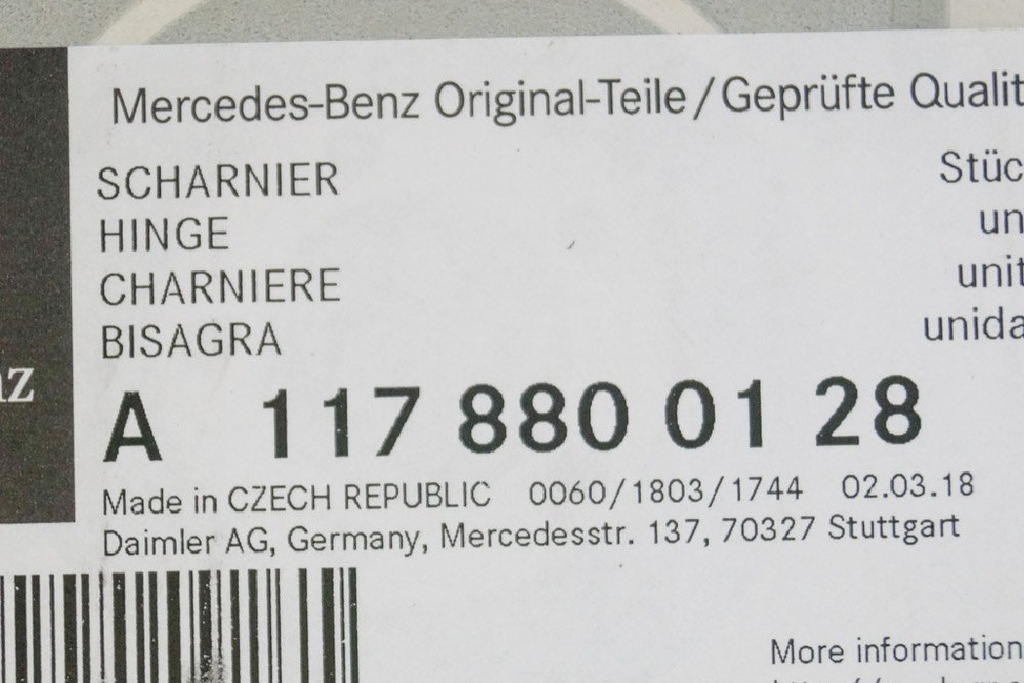 фото №10, Mercedes benz cla c117 петля капот левая сторона новый оригинальный + a1178800