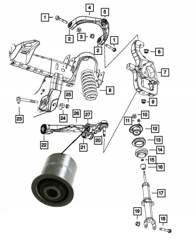 фото №1, Втулка важеля нижній передній перед середня амортизатора jeep commande