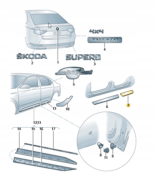 фото №1, Молдинг поріг декоративна правий задній skoda superb оригінальний номер