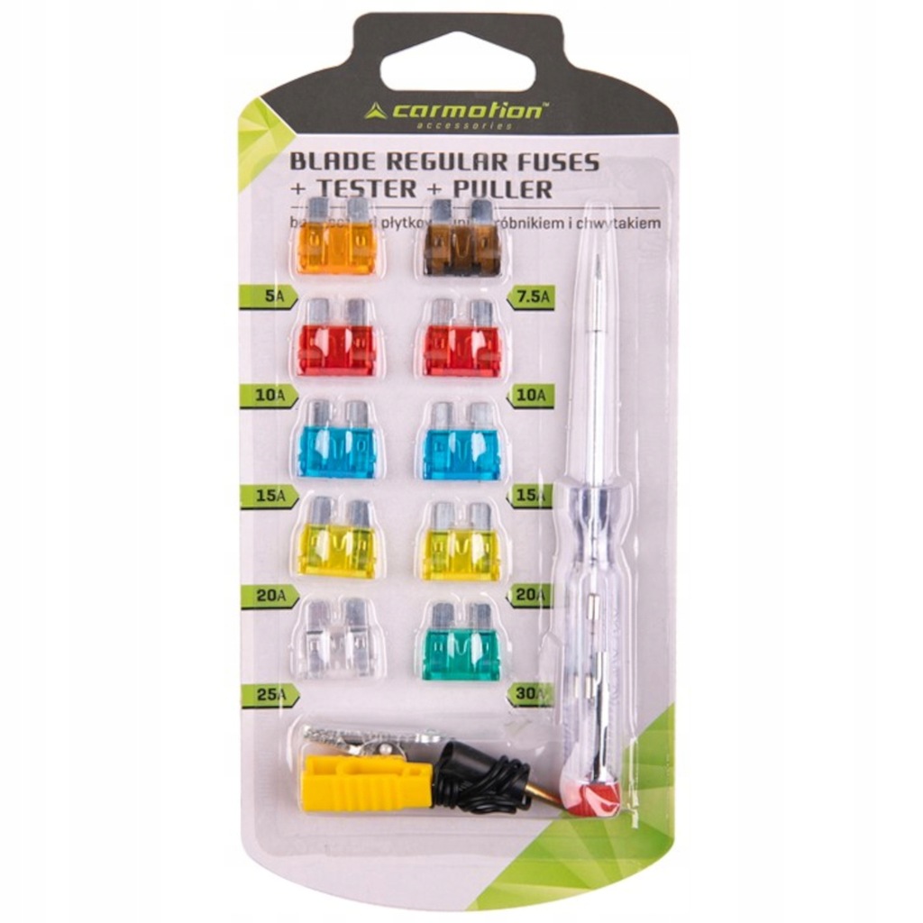 фото №1, Набор предохранителей uni + tester/próbnik напряжения 10 szt. 5a-30a