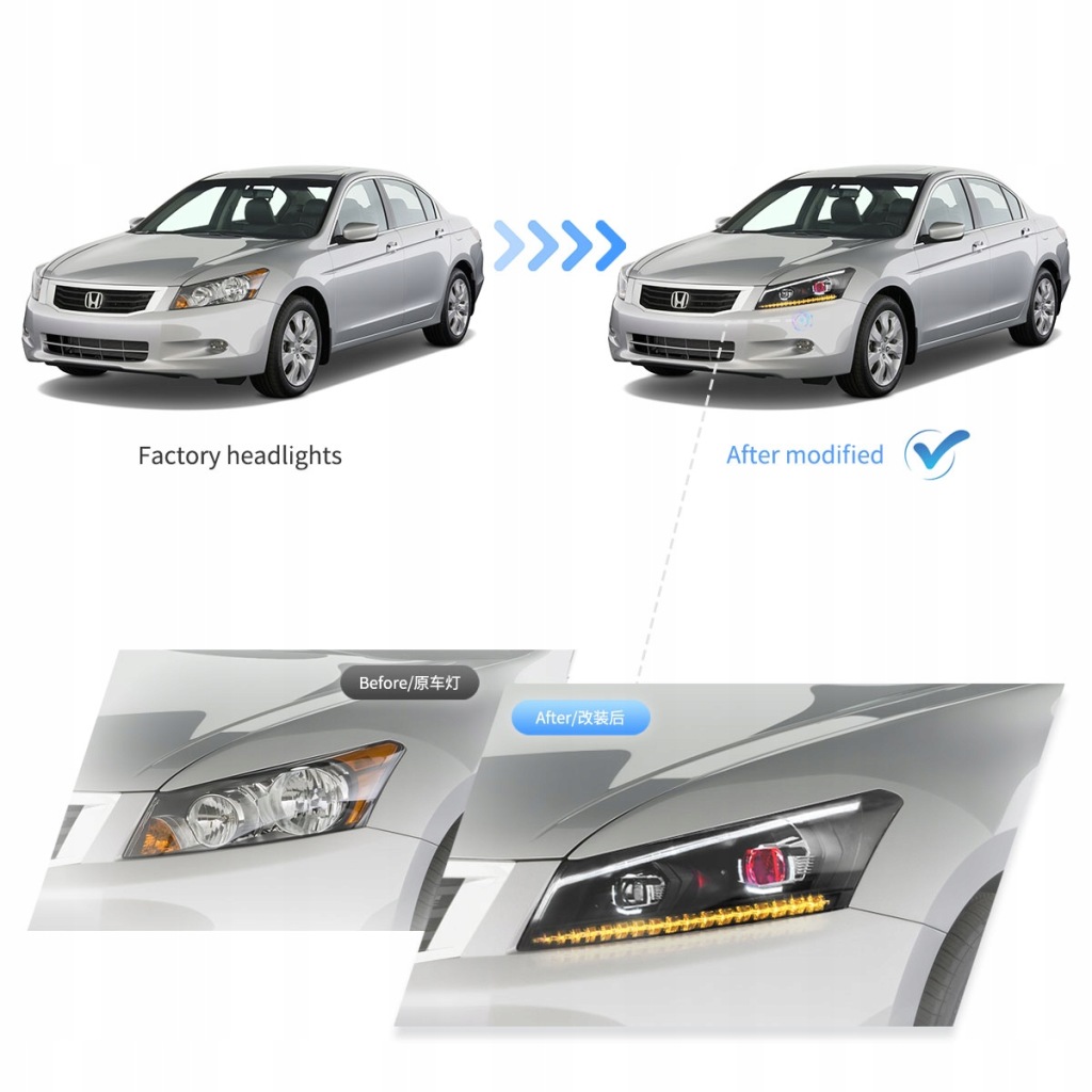 фото №8, Honda accord viii версия usa 2008-12 лампа лампы перед led vland na europę