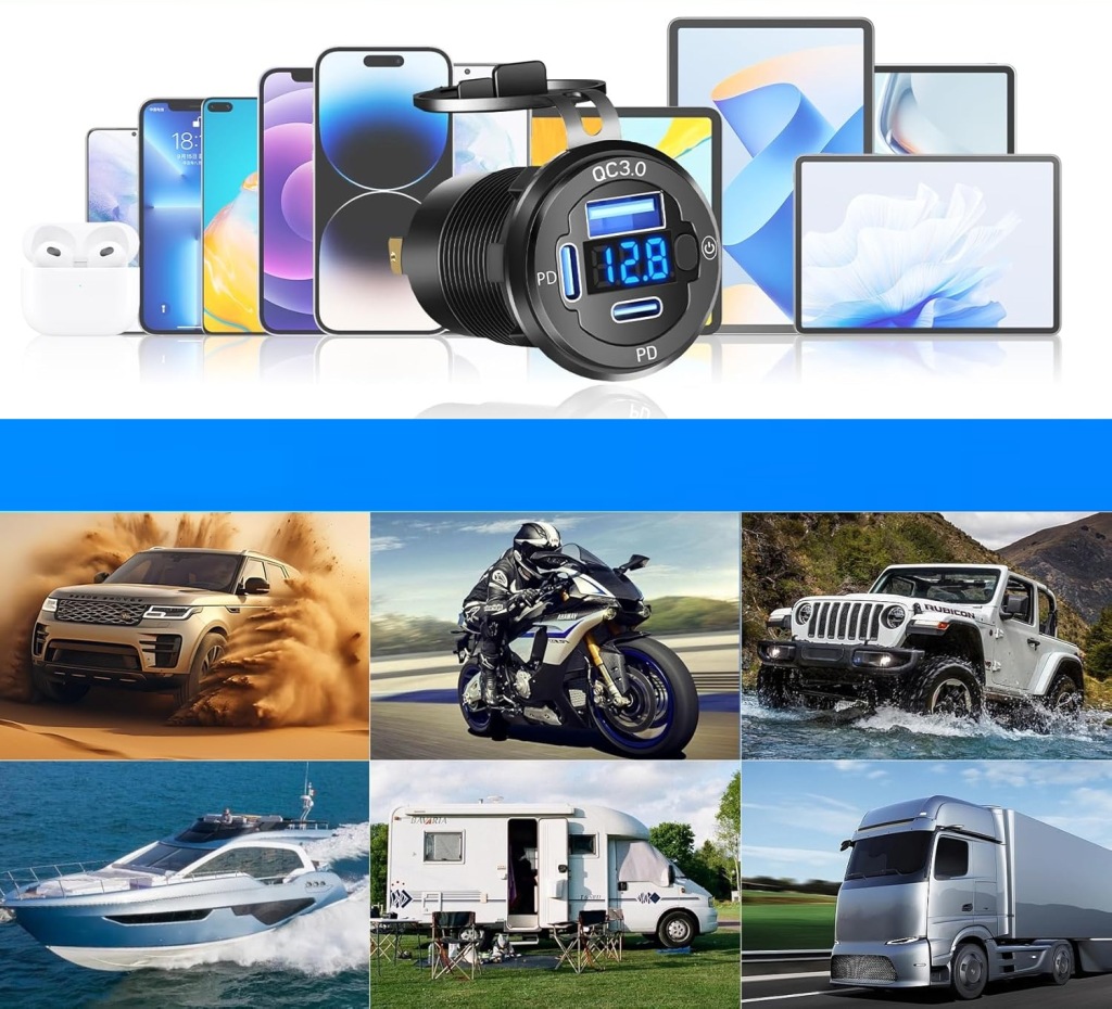 Разъём автомобильные usb qc 3.0 2 pd wolotmierz 12v 24v ip66 выключатель 78w с Разборки