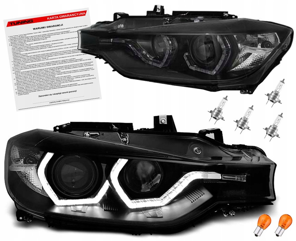 фото №1, Bmw 3 f30 lci 15-18 лампи фари black чорні led кільця денні drl h7