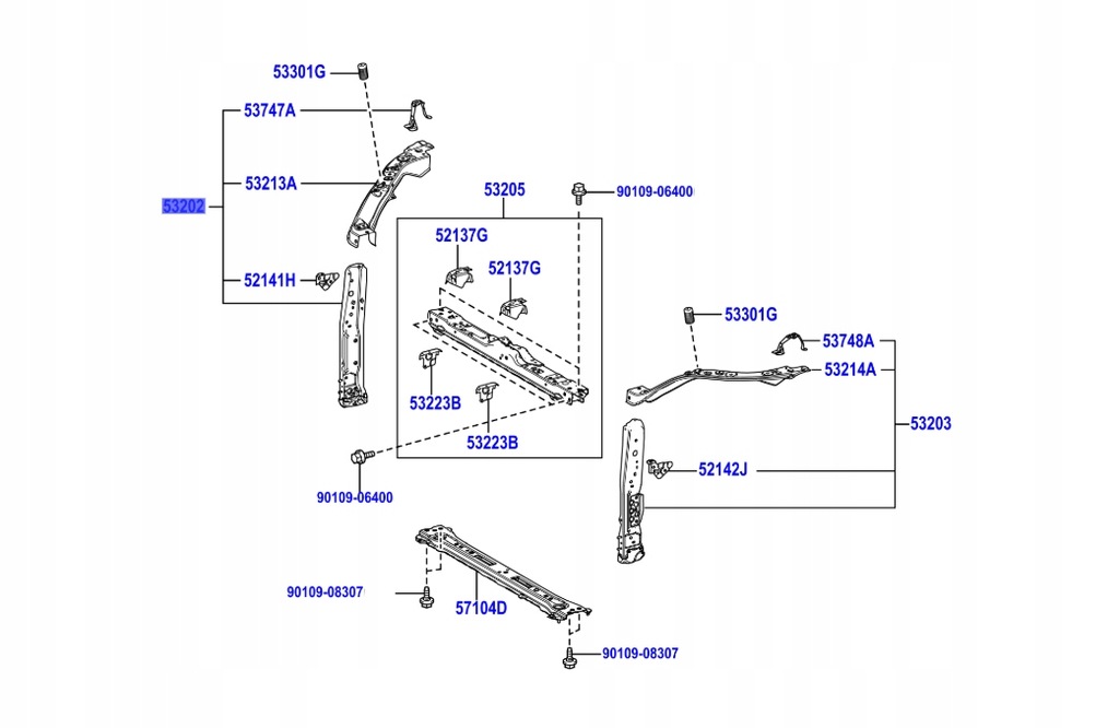 фото №1, Rav4 18-25 панель фари лампи підсилювач кронштейн передній pas правий лампа