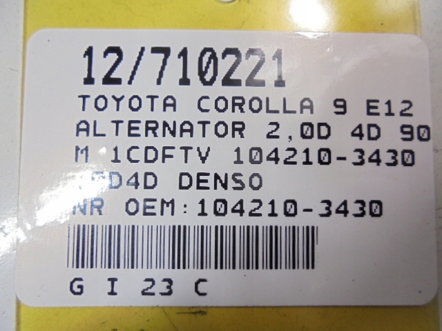 Купити Toyota corolla 9 e12 генератор 104210-3430 2,0d4d