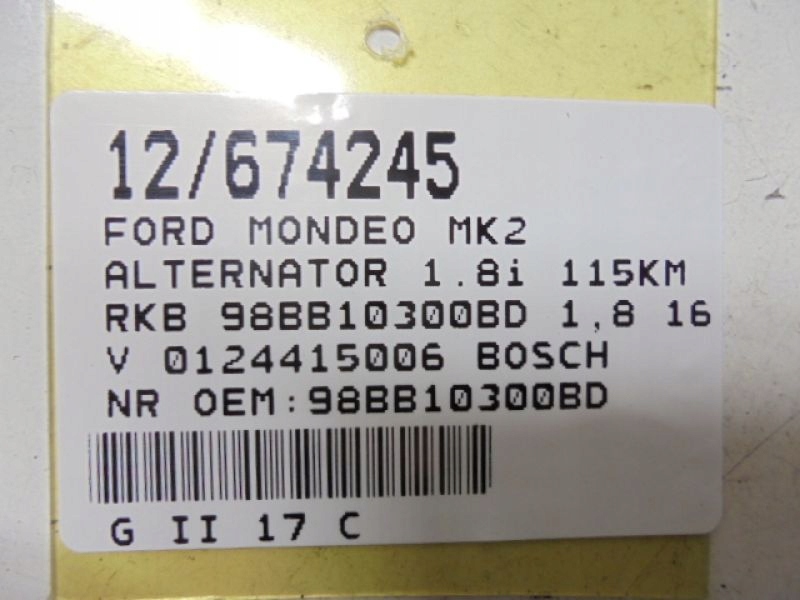 Mondeo mk2 генератор 98bb10300bd 1,8 0124415006 Киев
