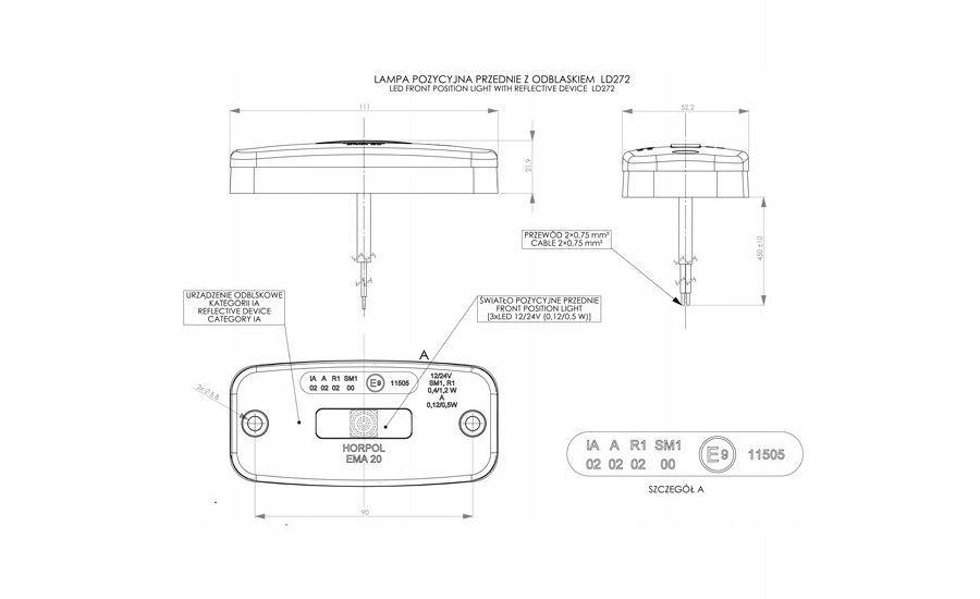 фото №2, Габаритный фонарь белый 111x22 перед led