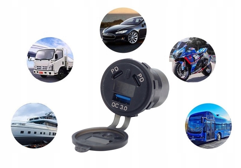 фото №11, Зарядное устройство woltomierz панель usb qc3.0 + 2x pd usb c 63w выключатель 12v 24v