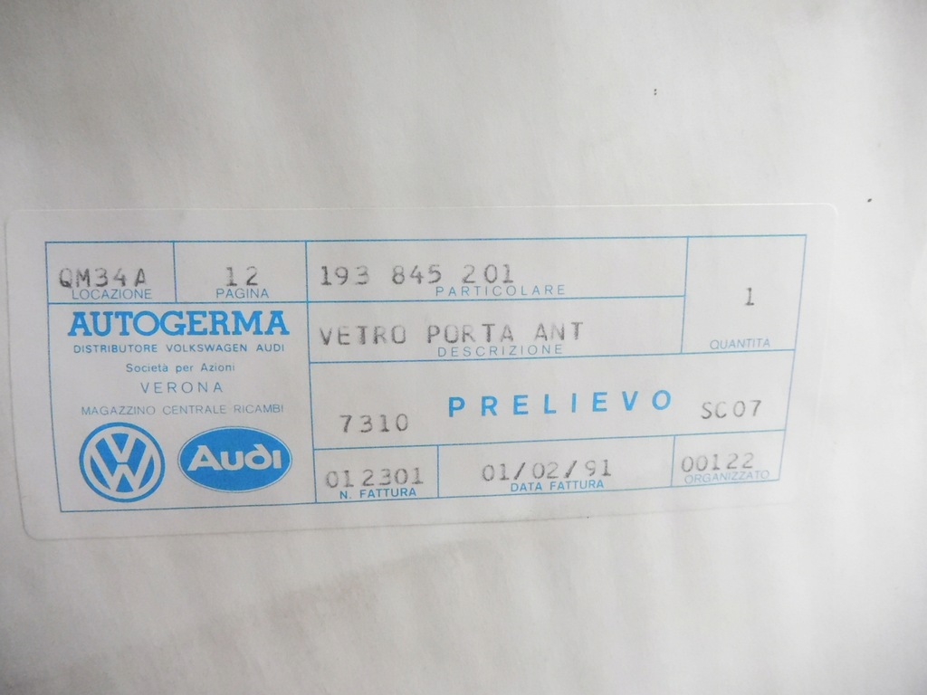 фото №6, Стекло дверь левый перед vw golf mk2 jetta 193845201