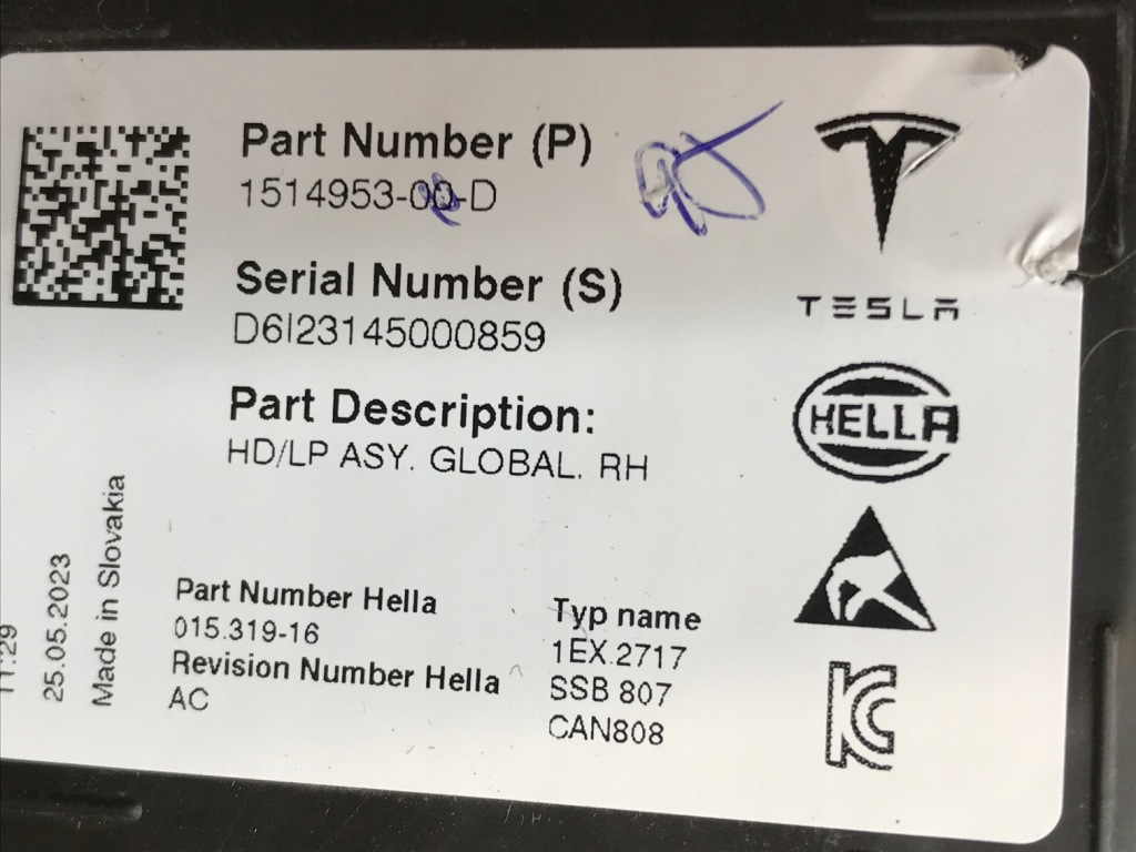 Tesla model 3 y рестайлинг  20- фара перед правый  full led европа  151495300d Оригинал