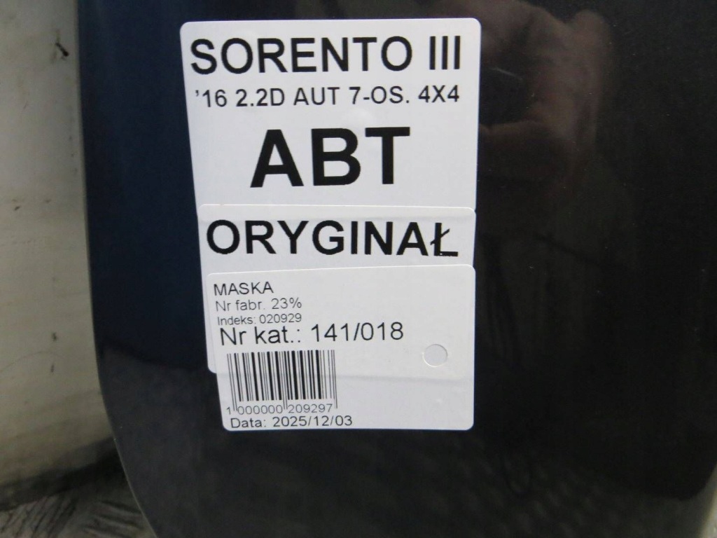 Kia sorento 3 капот кришка двигуна abt 15- Недорого