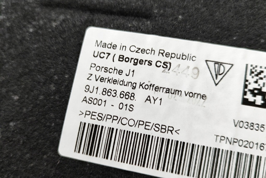 фото №5, Porsche taycan 9j1 cross turismo передняя коврик багажника 9j1863668 2022