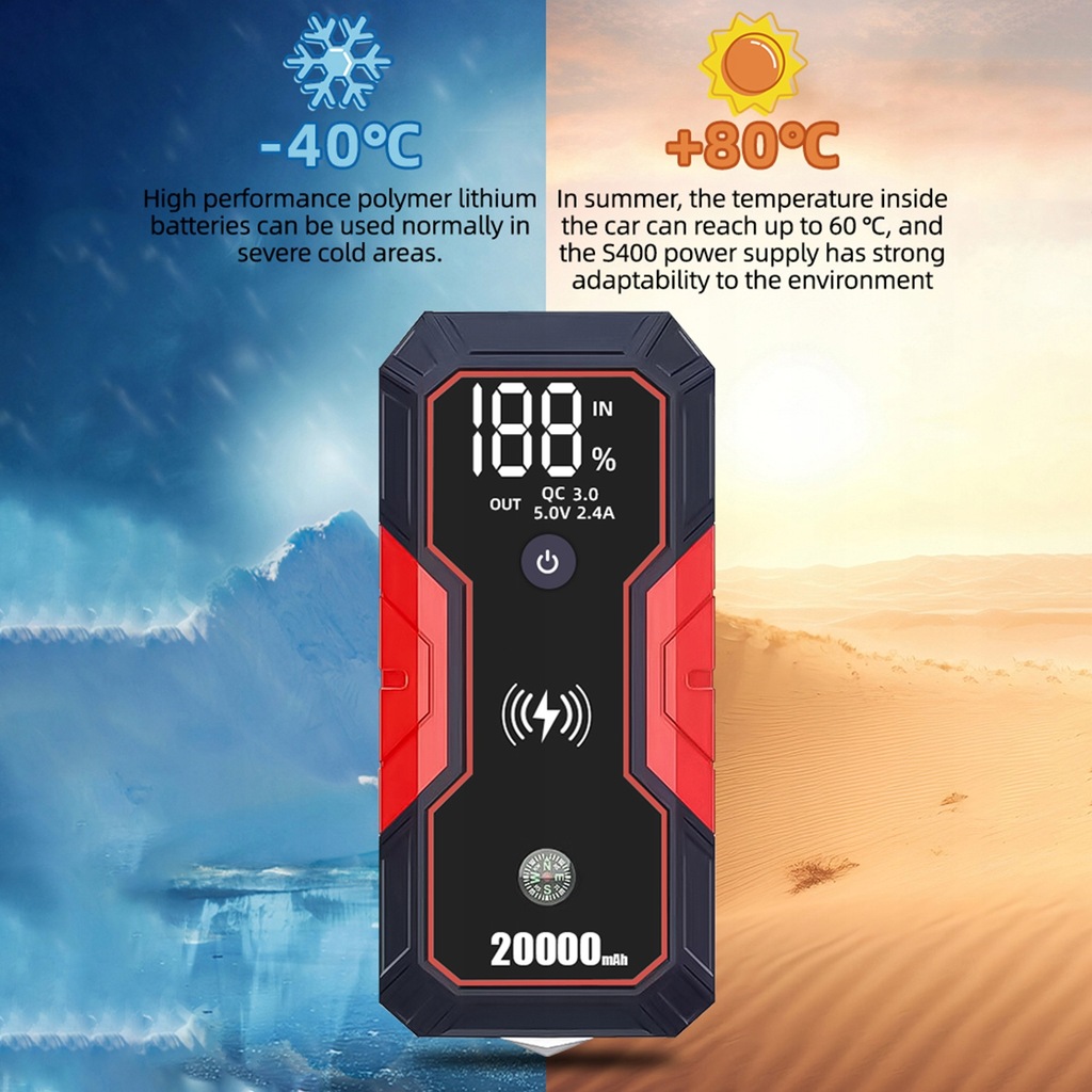 фото №7, Przenośny стартер skoku автомобильный 20000 mah 12v аккумулятор e5