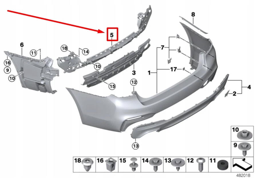 фото №7, Bmw 5 g30 средняя направляющая бампера заднего 8067762 51128067762 oem