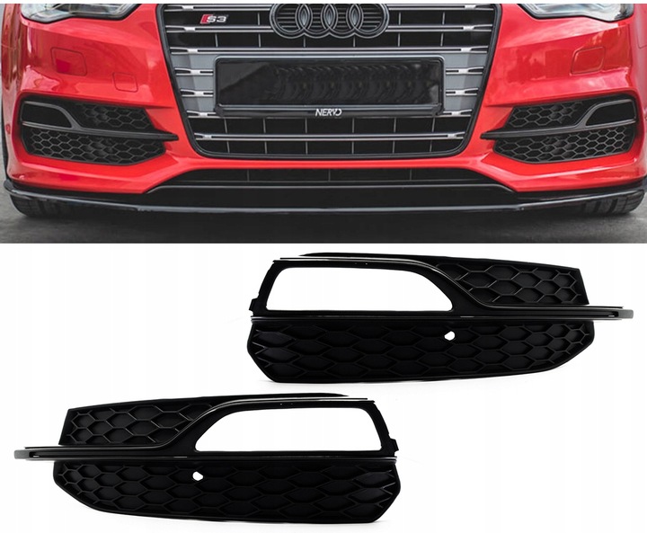 фото №14, Решітка решітка радіатора pod протитуманна фара audi a3 8v s3 13-17 p+l plaster стільники чорний