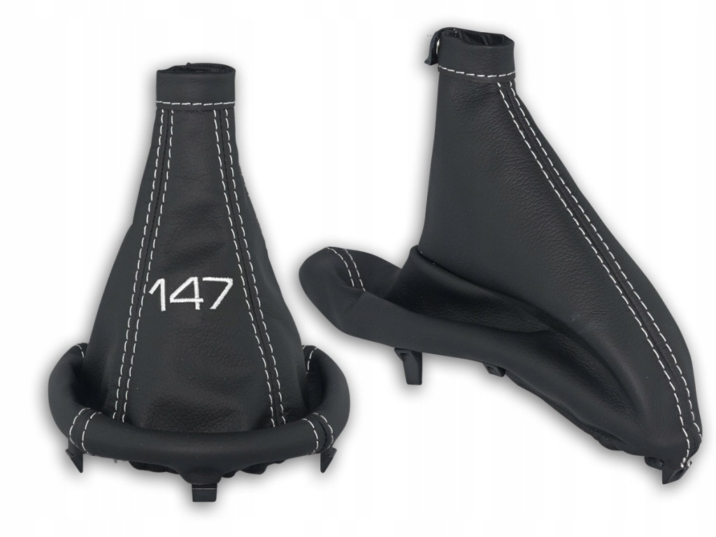 фото №1, Alfa romeo 147 2000-2004 комплект чехлы рычага czarna кожа вышивка белый