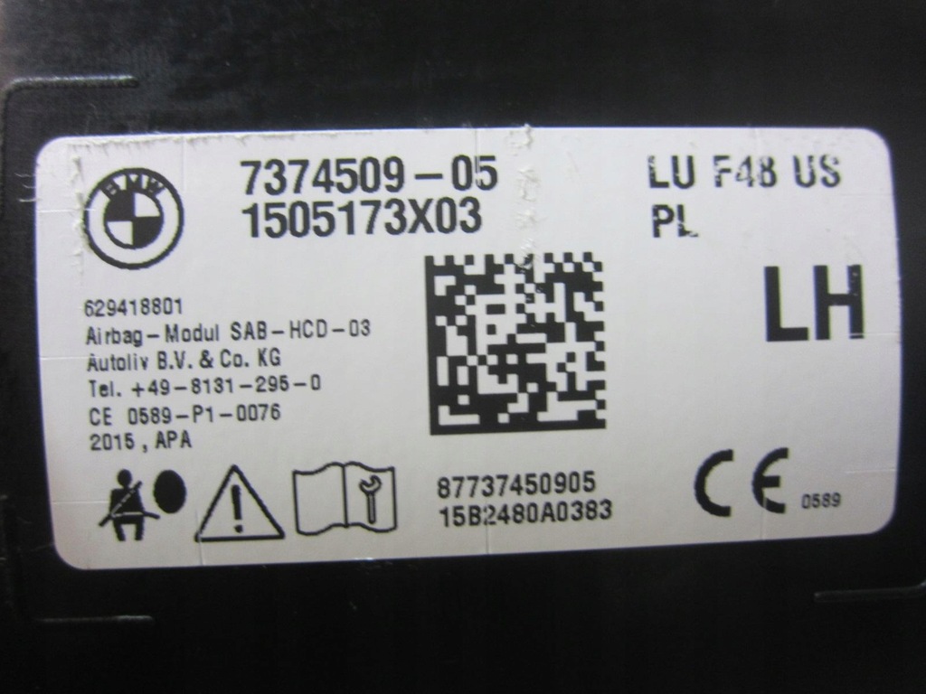 фото №9, Bmw x1 f48 подушка воздушная w сиденье левый 7374509 usa w сиденье 72127374509