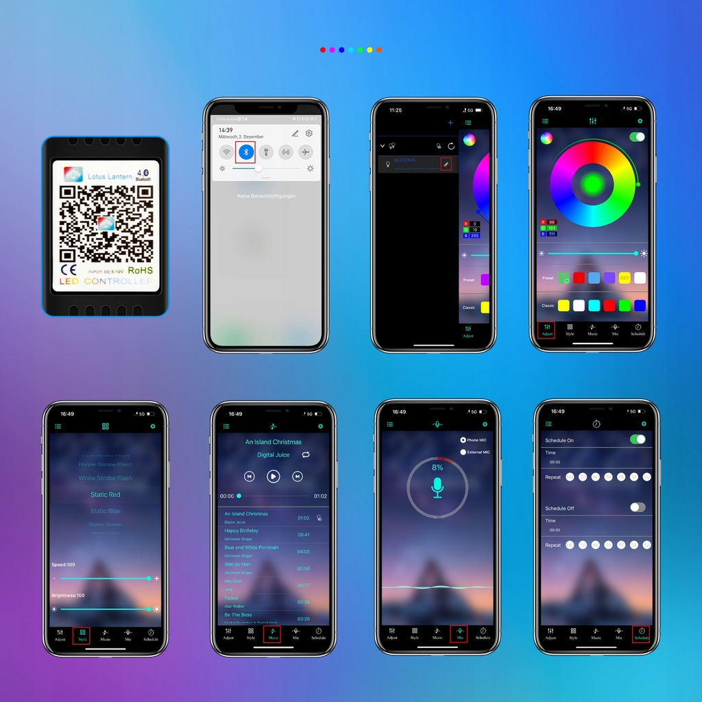 фото №11, Лампа автомобильная лампа do автомобиля освещение кабины list 6m rgb + 4 диоды led