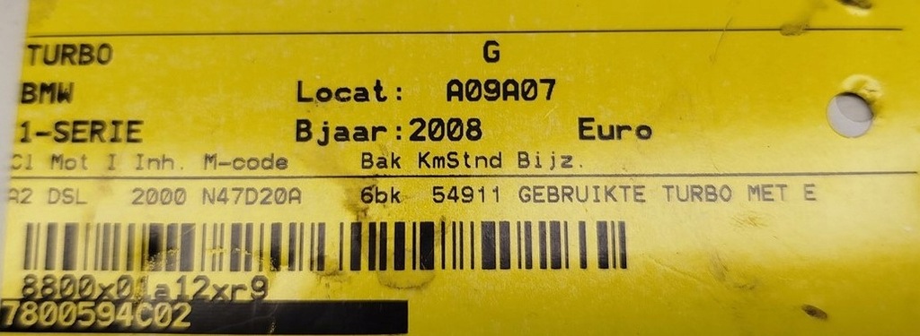 фото №9, Турбонагнетатель bmw 2.0 d 7800594c gt1749v 54911 km